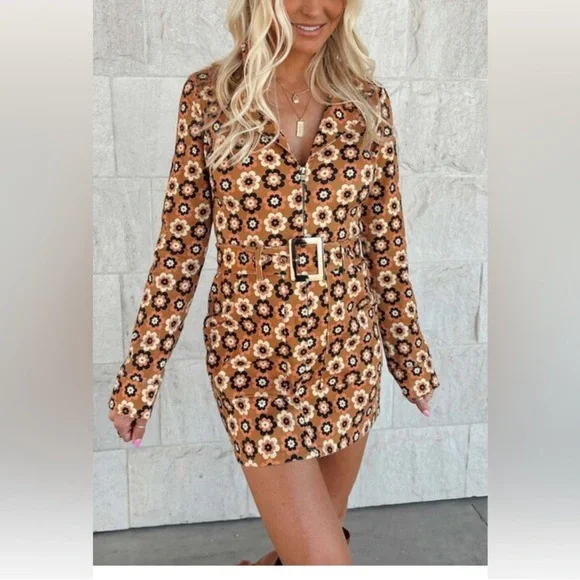 Mu Mu Tan Floral Long Sleeve Dress - Picture 3 of 4